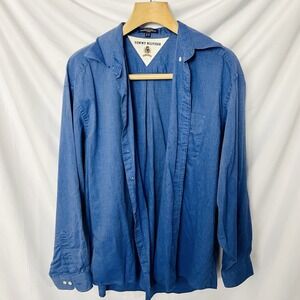 Tommy Hilfiger Vintage Button Down Shirt Men's Blue Long Sleeve Size 17.5"90's